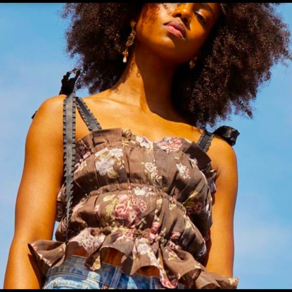BROCK COLLECTION X H&M Floral Print Muted Rose and Brown Tube Top Ribbon… - Picture 2 of 8